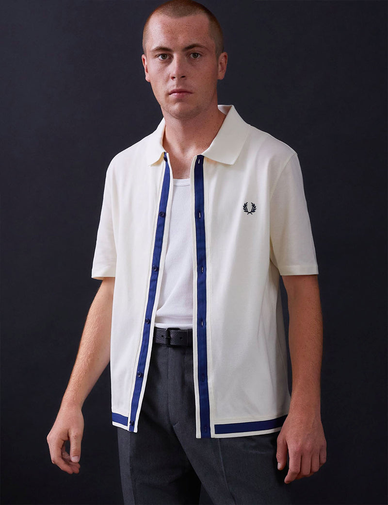 Fred Perry Pique Button Through Polo Shirt - Ecru