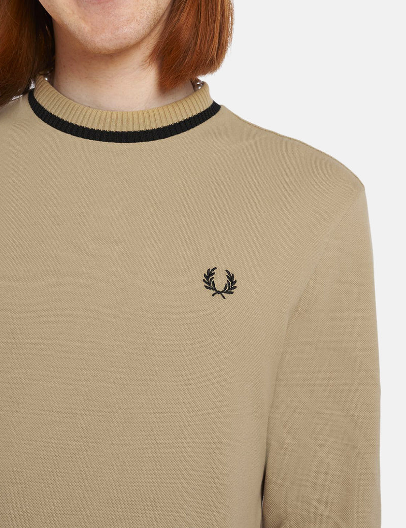 Fred Perry Crew Neck Pique Long Sleeve T-Shirt - Desert Yellow
