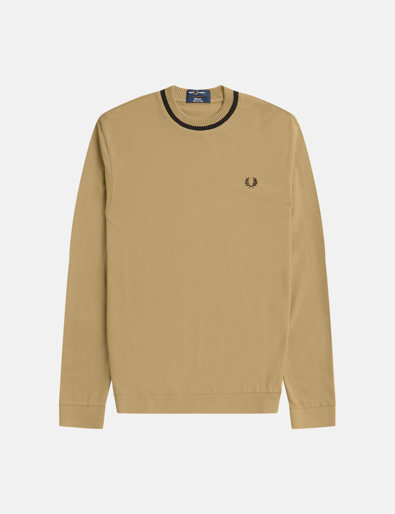 Fred Perry Crew Neck Pique Long Sleeve T-Shirt - Desert Yellow