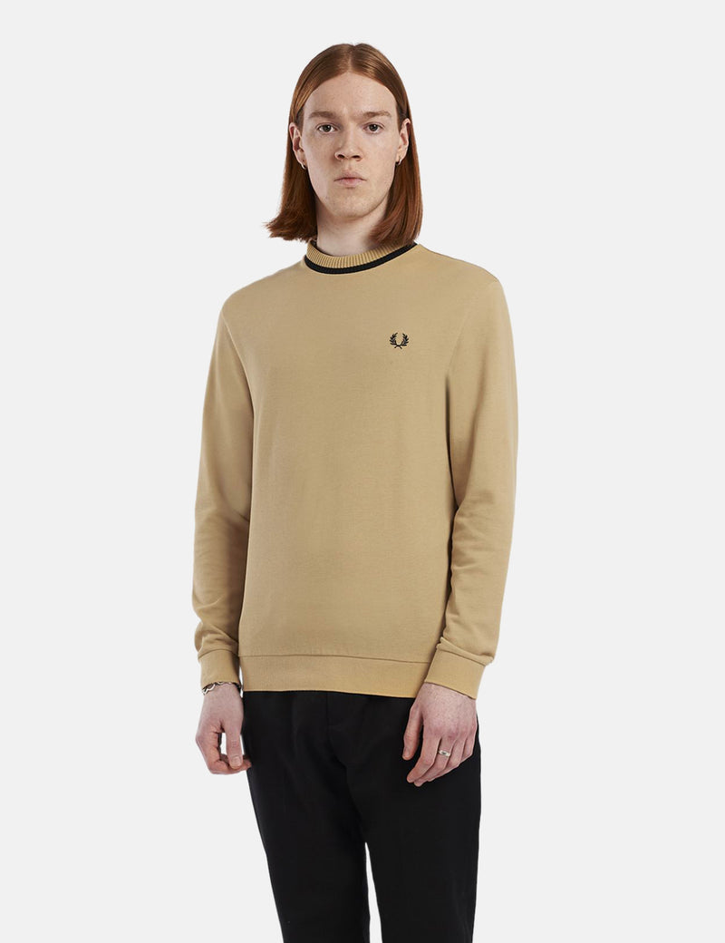 Fred Perry Crew Neck Pique Long Sleeve T-Shirt - Desert Yellow