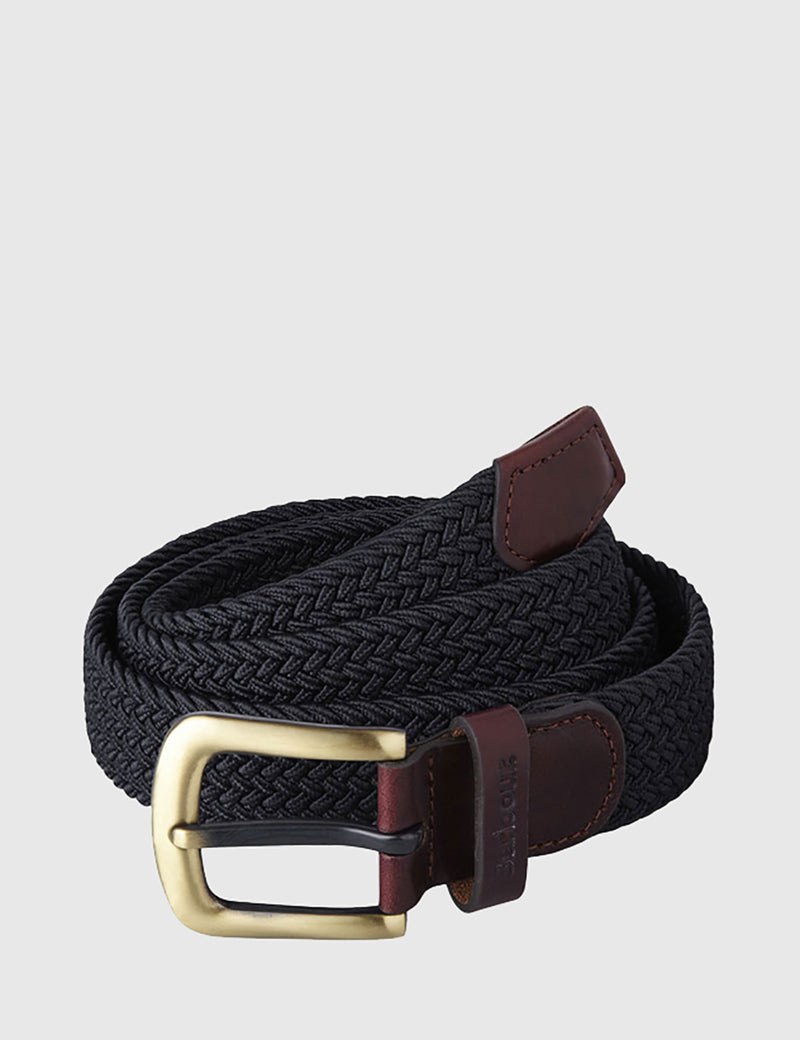 Barbour Stretch Webbing Leather Belt - Navy