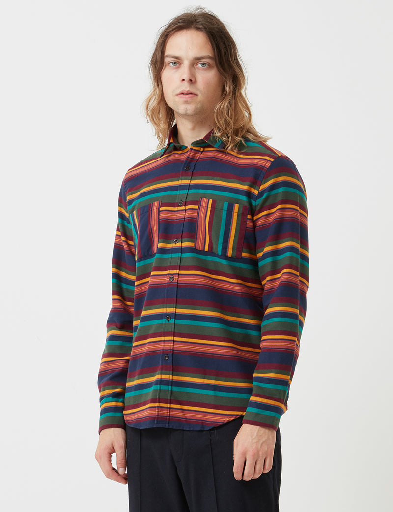 Portuguese Flannel Machu Picchu Stripe Shirt - Blue/Green/Yellow