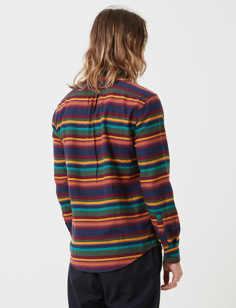 Portuguese Flannel Machu Picchu Stripe Shirt - Blue/Green/Yellow