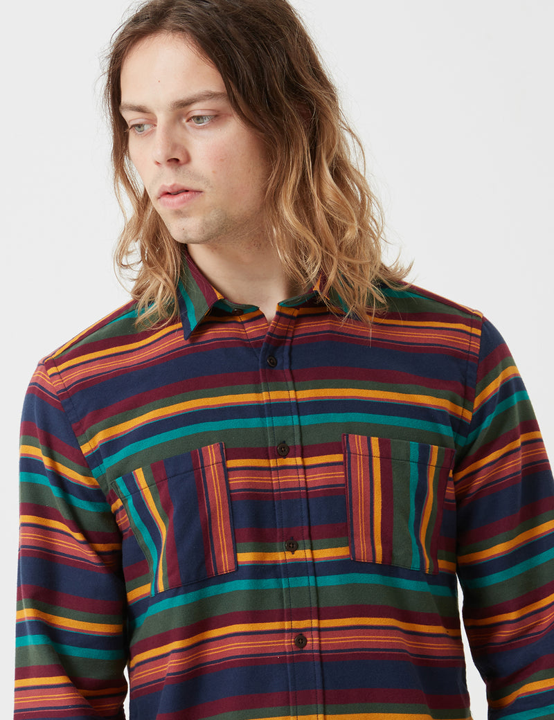 Portuguese Flannel Machu Picchu Stripe Shirt - Blue/Green/Yellow