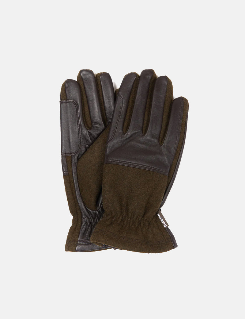 Barbour Rugged Melton Wool Mix Gloves - Olive Green/Brown