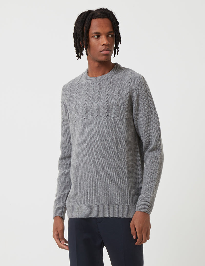 Barbour Crastill Cable Knit Sweatshirt - Grey Marl