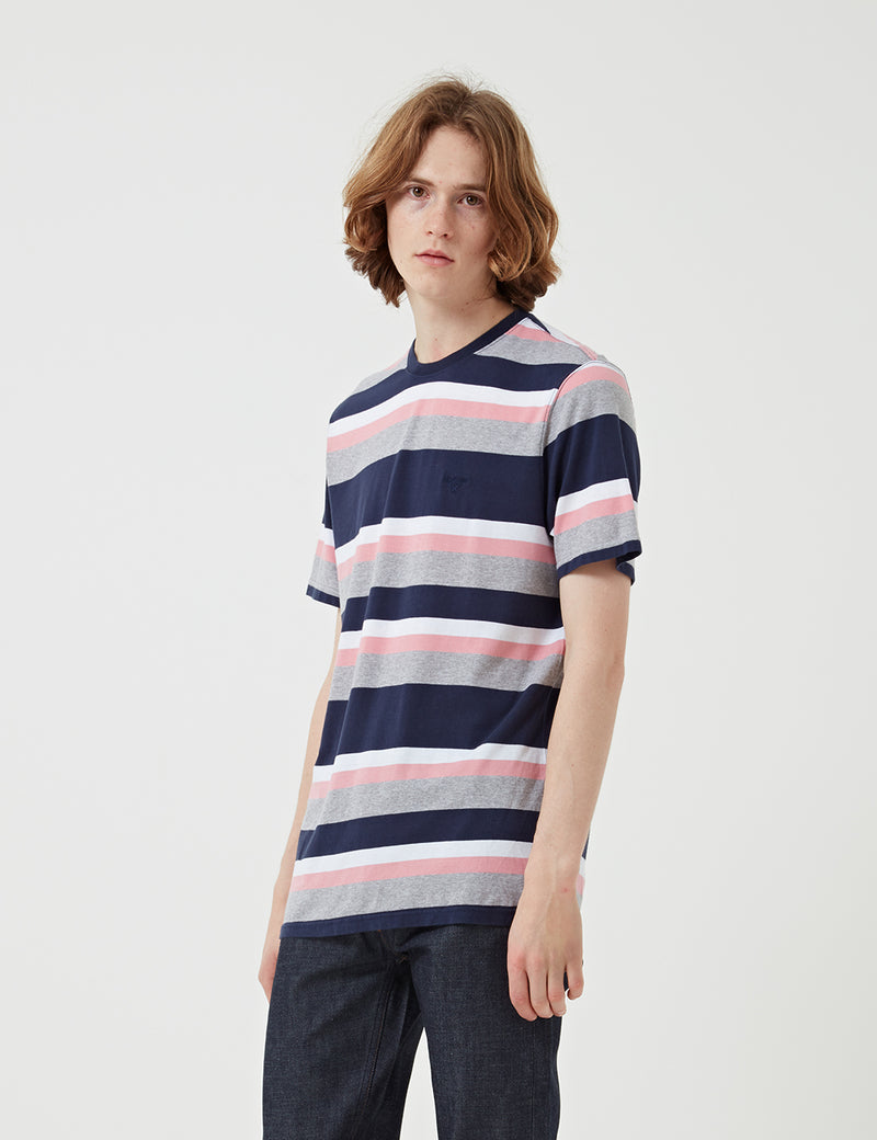 T-shirt Barbour Foundry Stripe - Bleu Marine/Rose