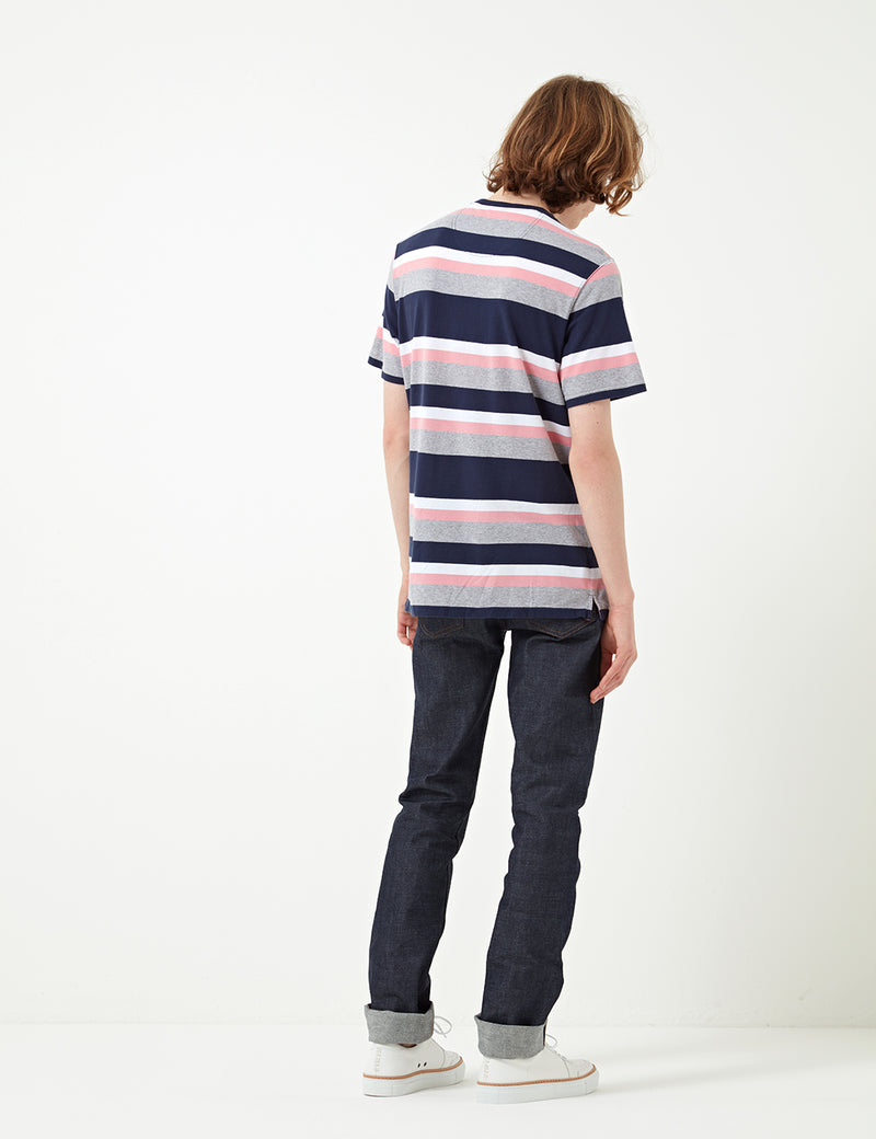 Barbour Foundry Streifen-T-Shirt - Marine-Blau / Rosa