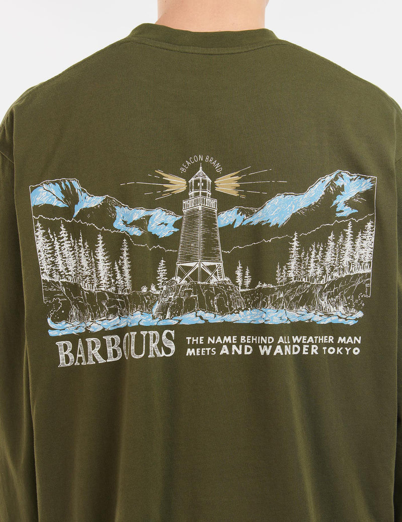 Barbour x And Wander 긴팔 티셔츠 - 다크 카키