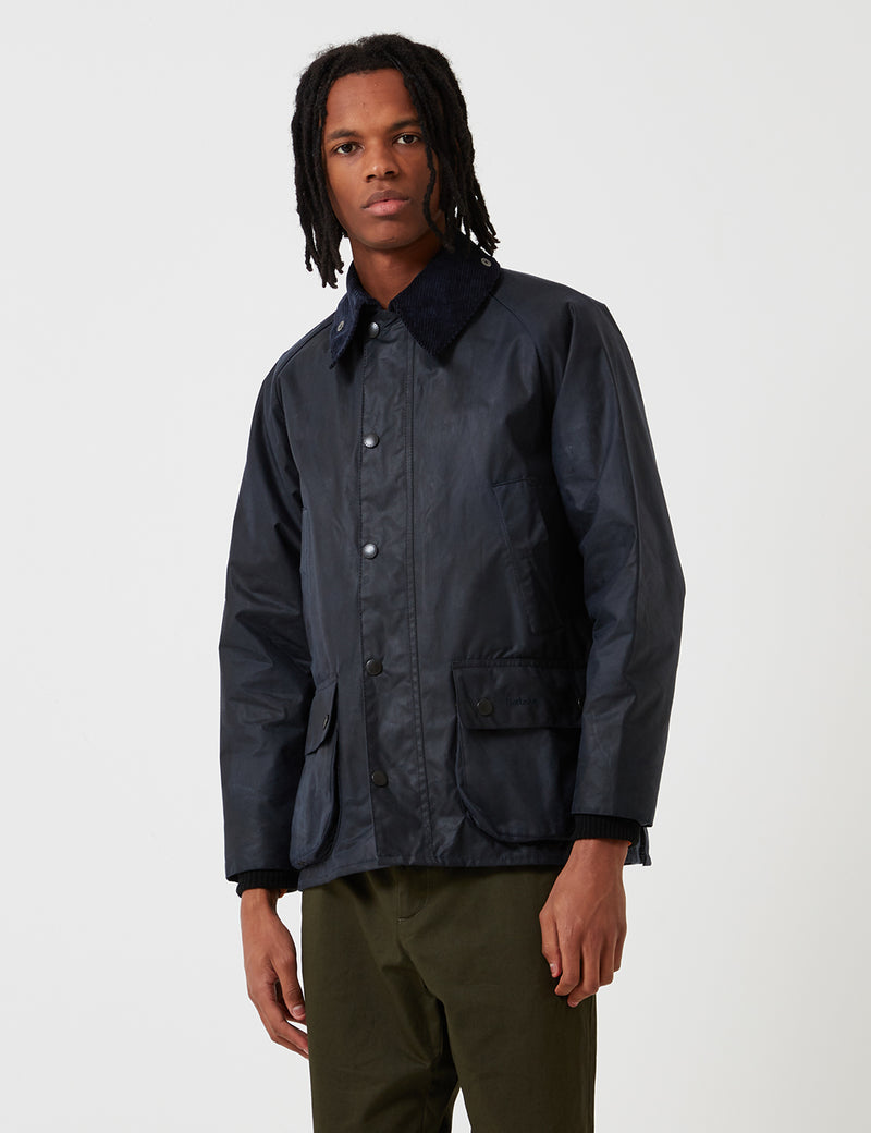 Barbour Waxed Bedale Jacket - Navy Blue