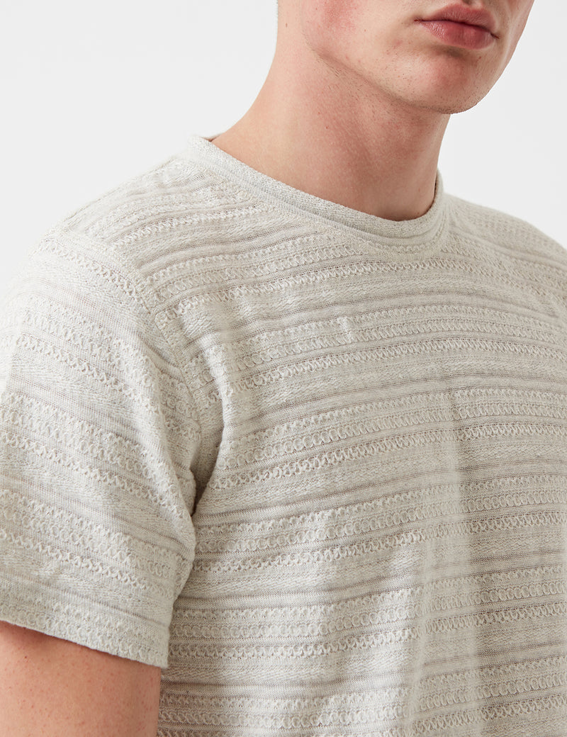 Norse Projects Niels Textured Stripe T-Shirt - Ecru