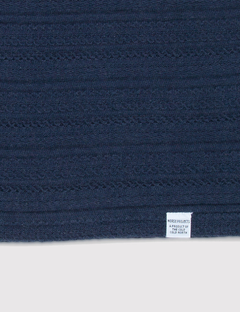 Norse Projects Niels Textured Stripe T-Shirt - Navy