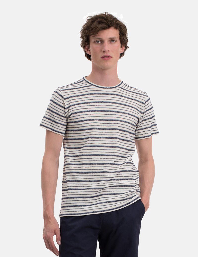 Norse Projects Niels Texture Stripe T-Shirt - Dark Navy