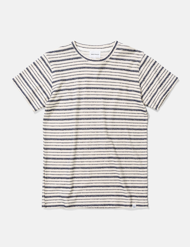 Norse Projects Niels Texture Stripe T-Shirt - Dark Navy