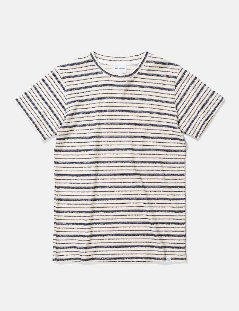 Norse Projects Niels Texture StripeTシャツ-ダークネイビー