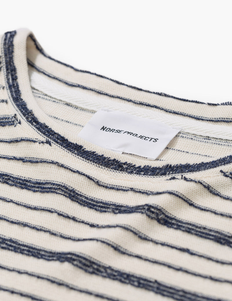 Norse Projects Niels Texture Stripe T-Shirt - Dark Navy