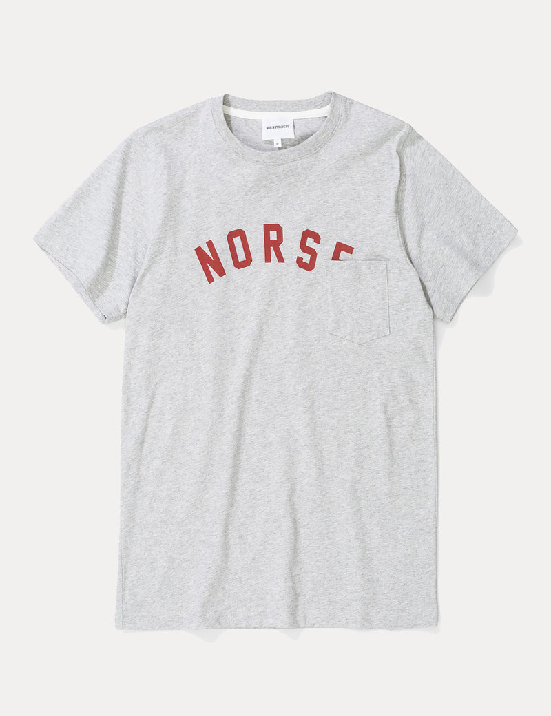 Norse Projects Niels ClassicIvyロゴTシャツ-ライトグレーメランジ