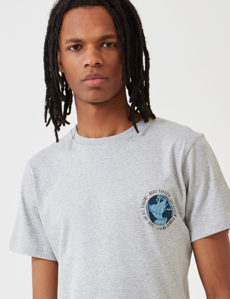 Norse Projects Niels Globe Logo T-Shirt - Light Grey Melange