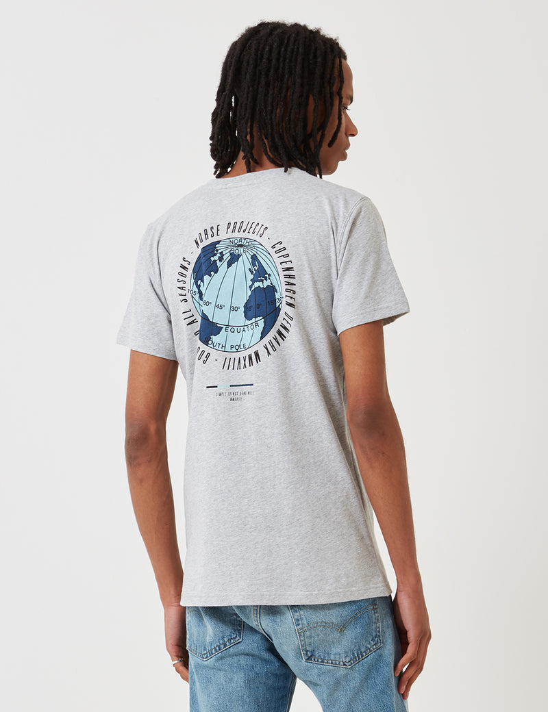 Norse Projects Niels Globe Logo T-Shirt - Light Grey Melange