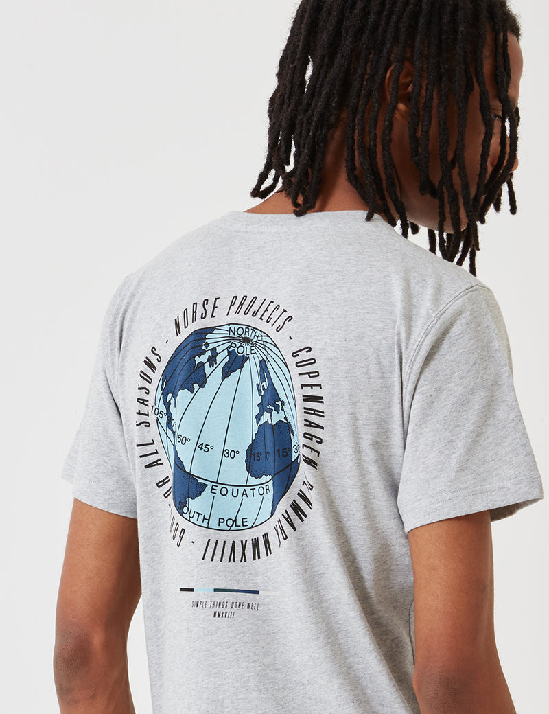 Norse Projects Niels Globe Logo T-Shirt - Light Grey Melange