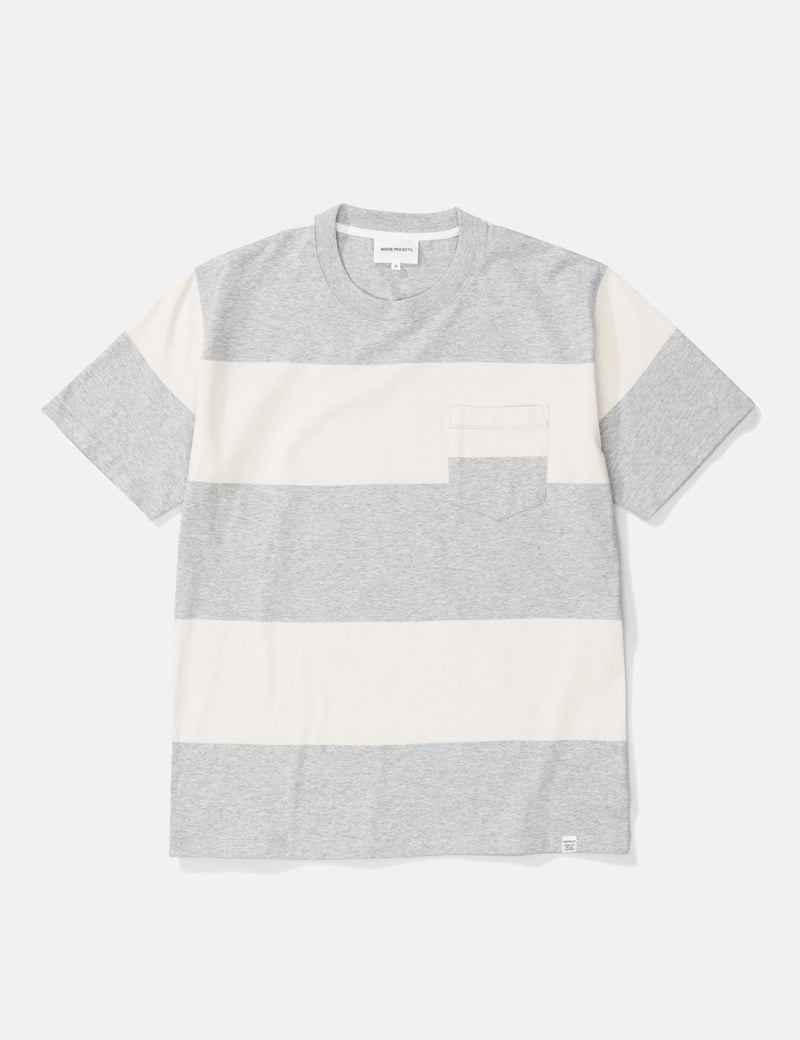 Norse Projects Johannes Block Stripe T-Shirt - Light Grey Melange