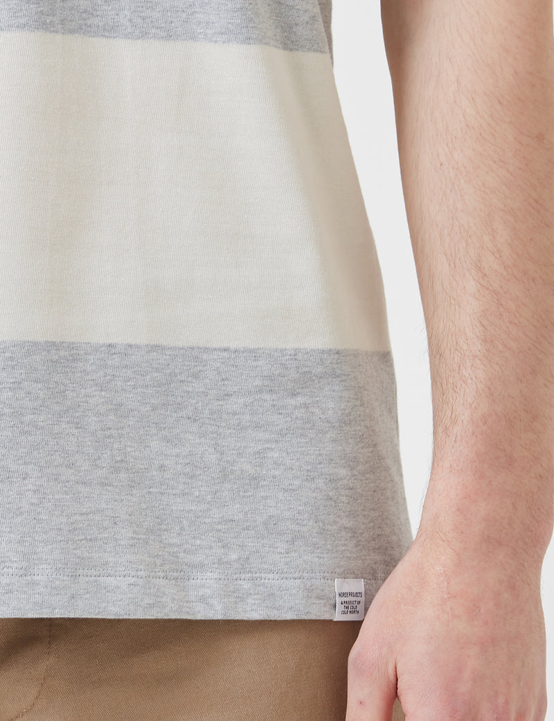 Norse Projects Johannes Block Stripe T-Shirt - Light Grey Melange