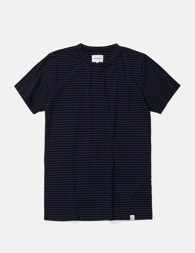 Norse Projects Niels Indigo Stripe T-Shirt - Black