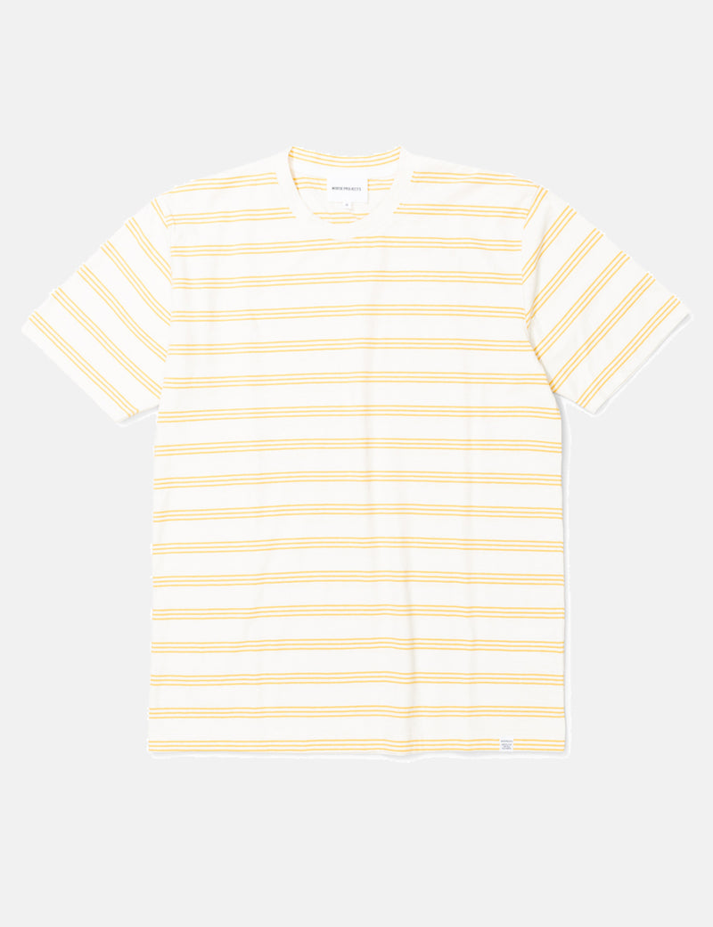 Norse Projects Johannes Cotton Linen Stripe T-Shirt - Sunrise Yellow