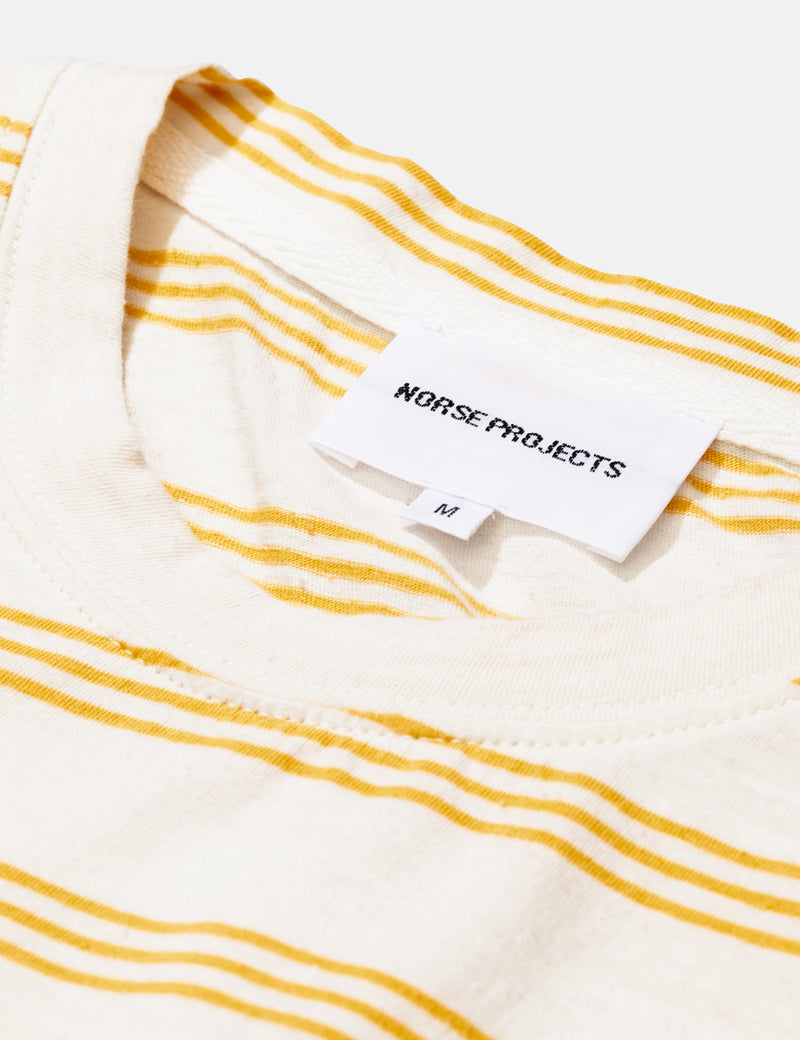 T-Shirt en Coton Lin Rayé Johannes Norse Projects - Sunrise Yellow