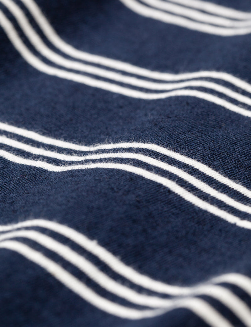 Norse Projects Johannes Cotton Linen Stripe T-Shirt - Dark Navy