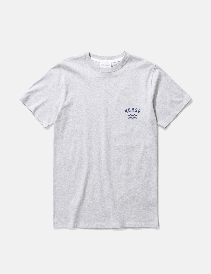 Norse Projects Niels Ivy Wave Logo T-Shirt - Light Grey Melange