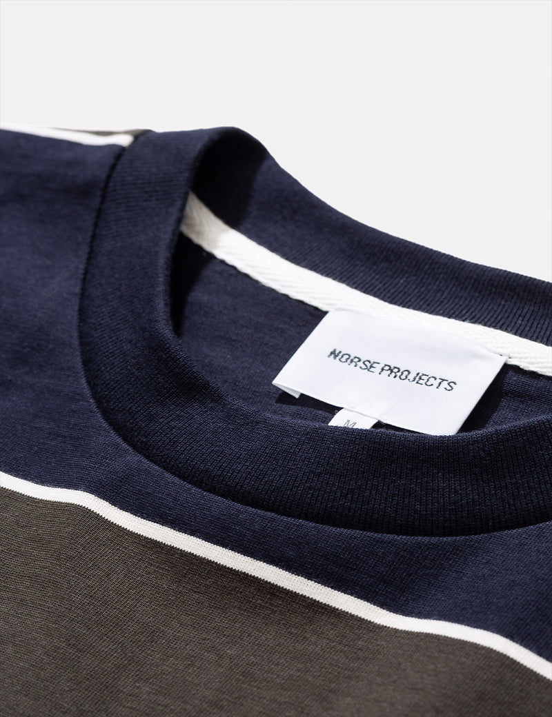Norse Projects Johannes 3 Stripe T-Shirt - Beech Green