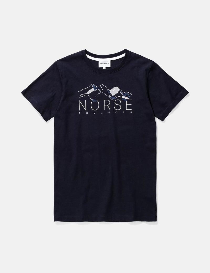 Norse Projects Niels Mountains T-Shirt - Dark Navy Blue