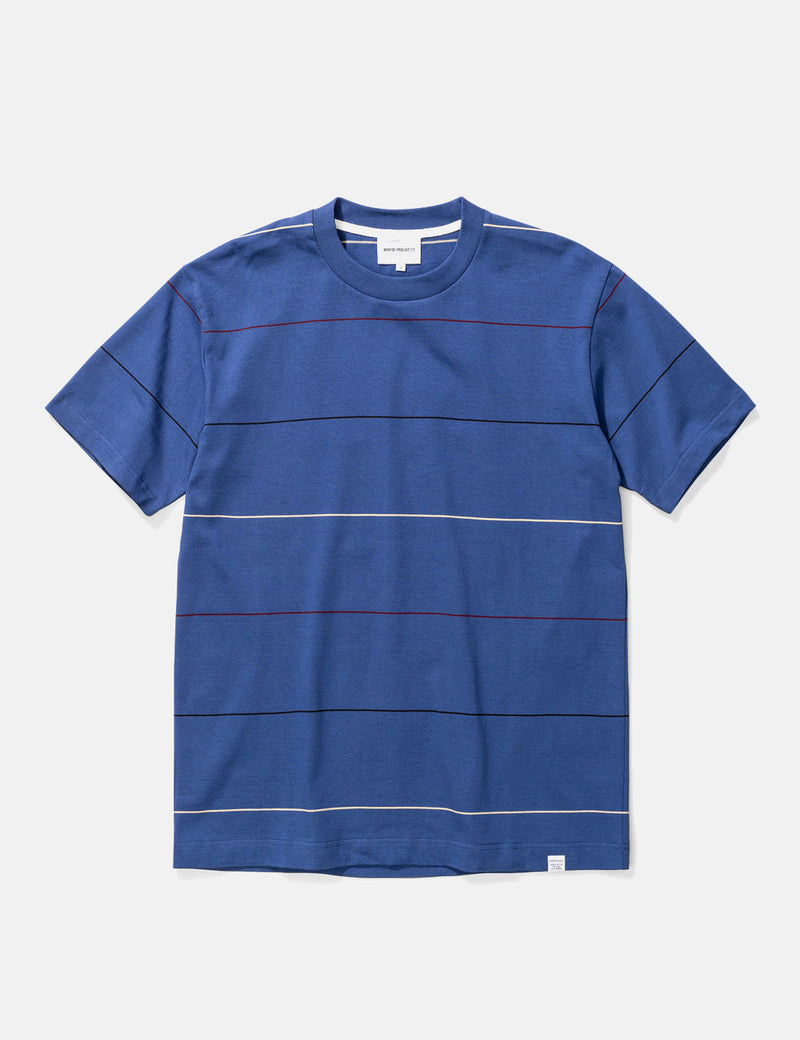Norse Projects Johannes Thin StripeTシャツ-トワイライトブルー