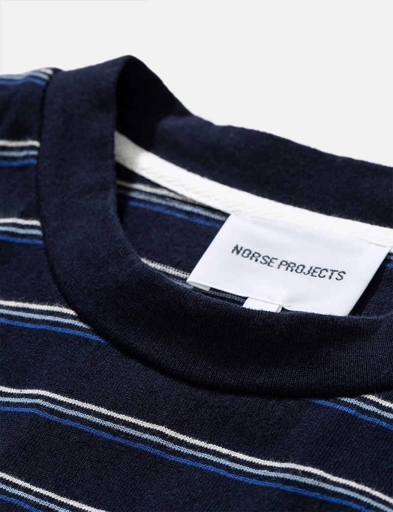 Norse Projects Johannes Stripe T-Shirt - Dark Navy Blue