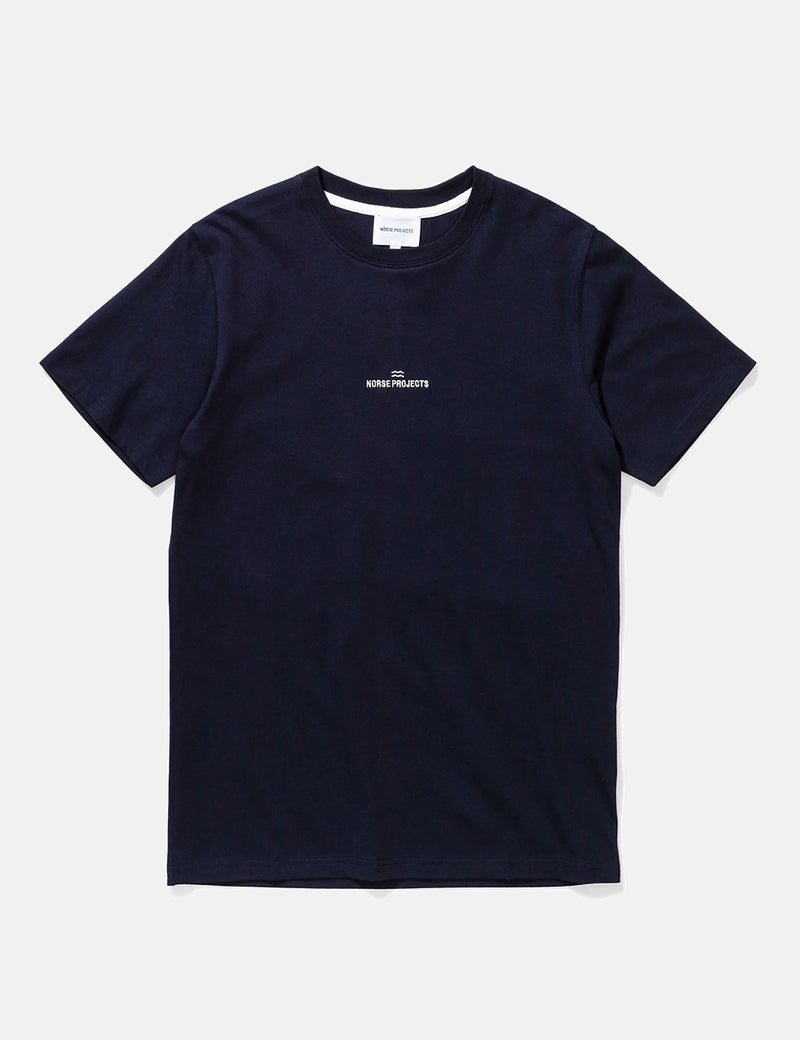 Norse Projects Niels Norse Projects Wave Logo T-Shirt - Dark Navy Blue