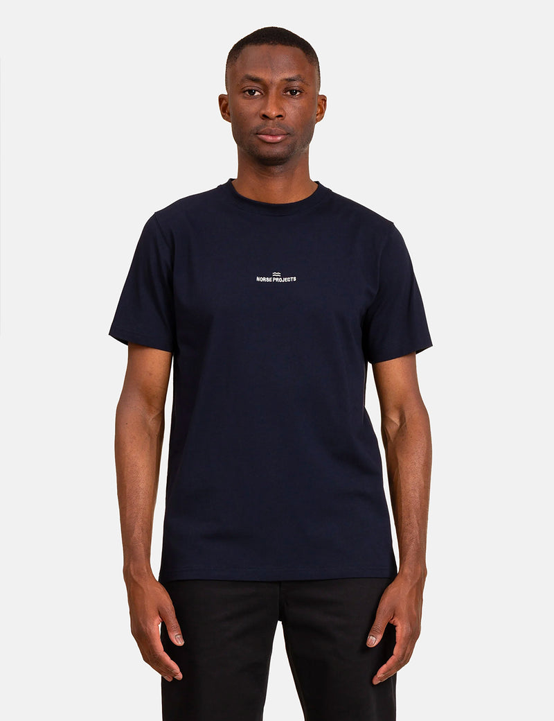 Norse Projects Niels Norse Projects Wave Logo T-Shirt - Dark Navy Blue