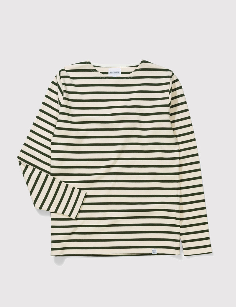 Norse Projects Godtfred Long Sleeve T-Shirt - Ecru/Forest Green