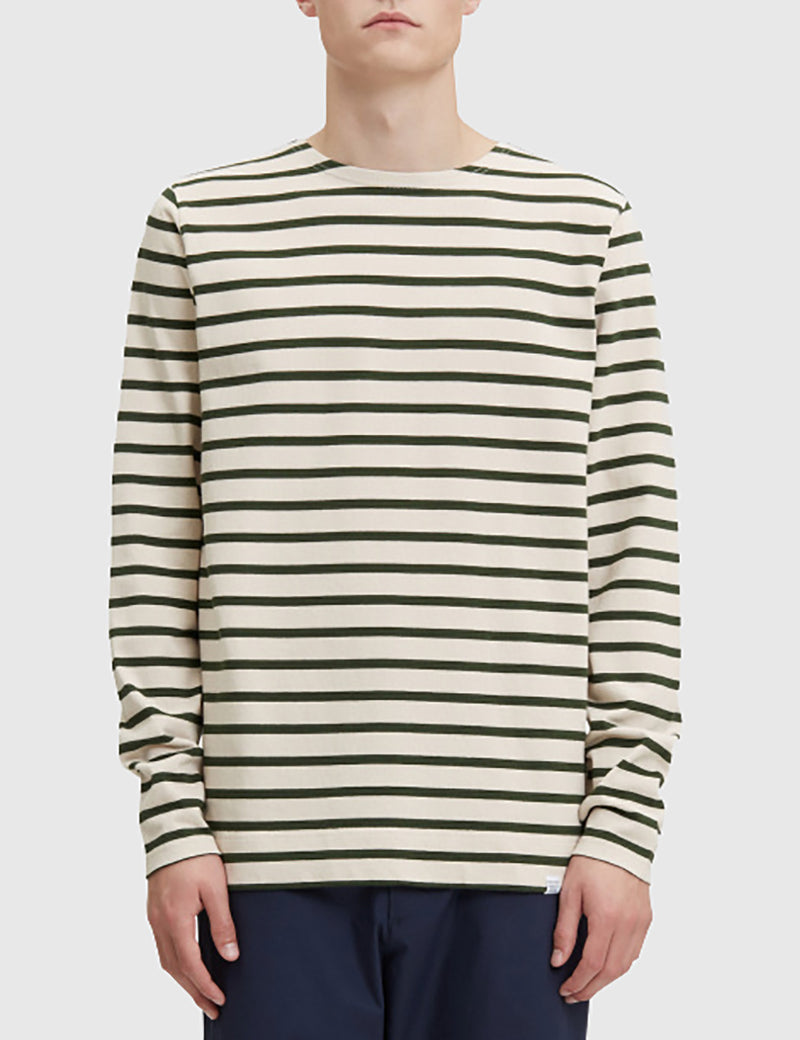 Norse Projects Godtfred Long Sleeve T-Shirt - Ecru/Forest Green