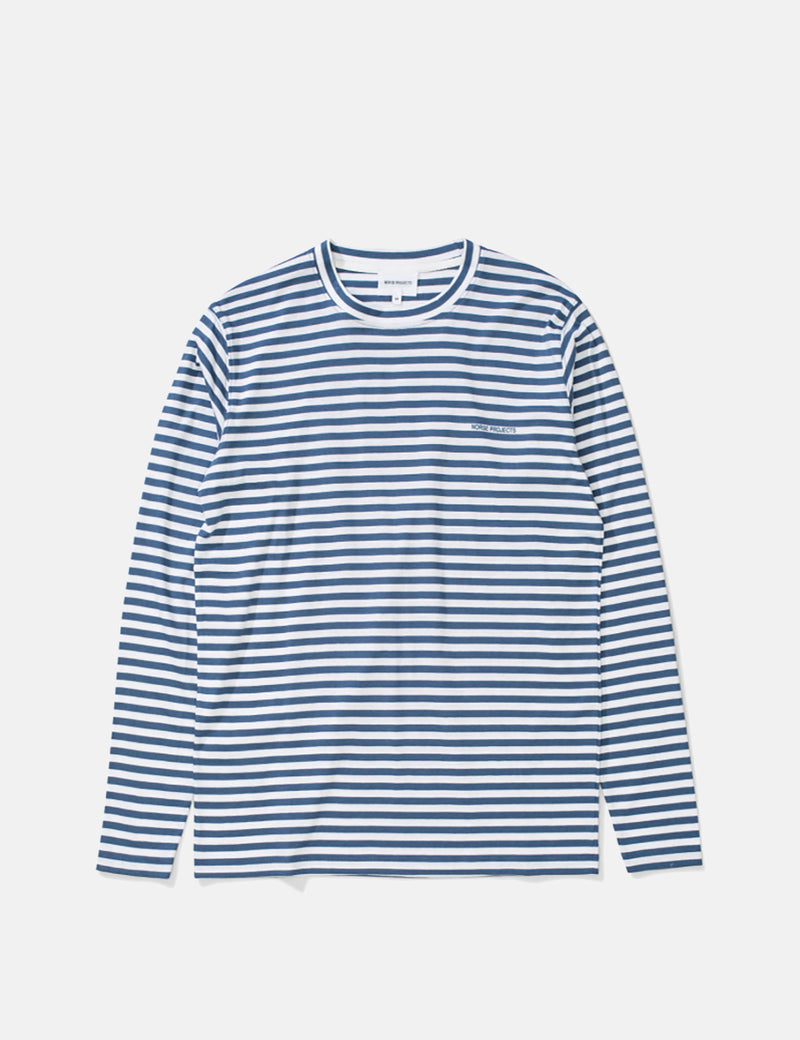 Norse Projects James Logo Stripe Long Sleeve T-Shirt - Annodized Blue
