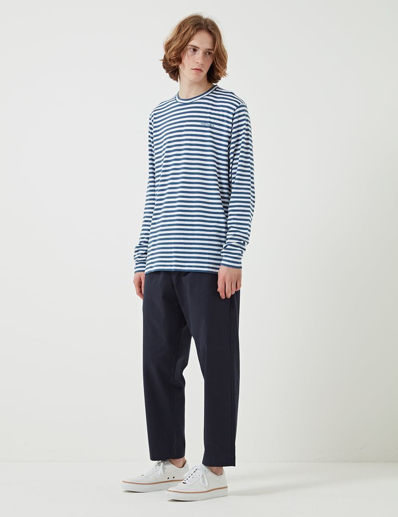 Norse Projects James Logo Stripe Long Sleeve T-Shirt - Annodized Blue