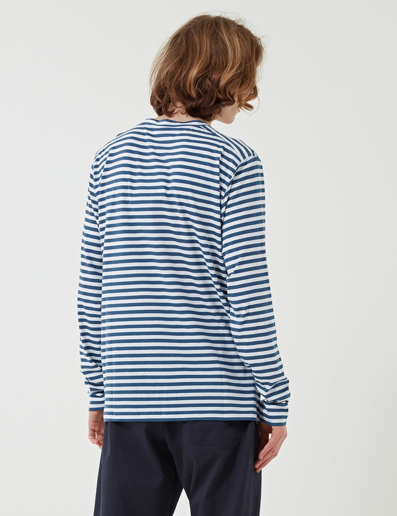 Norse Projects James Logo Stripe Long Sleeve T-Shirt - Annodized Blue