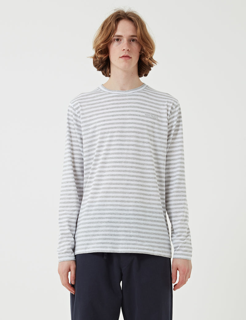 Norse Projects James Logo Stripe Long Sleeve T-Shirt - Light Grey Melange