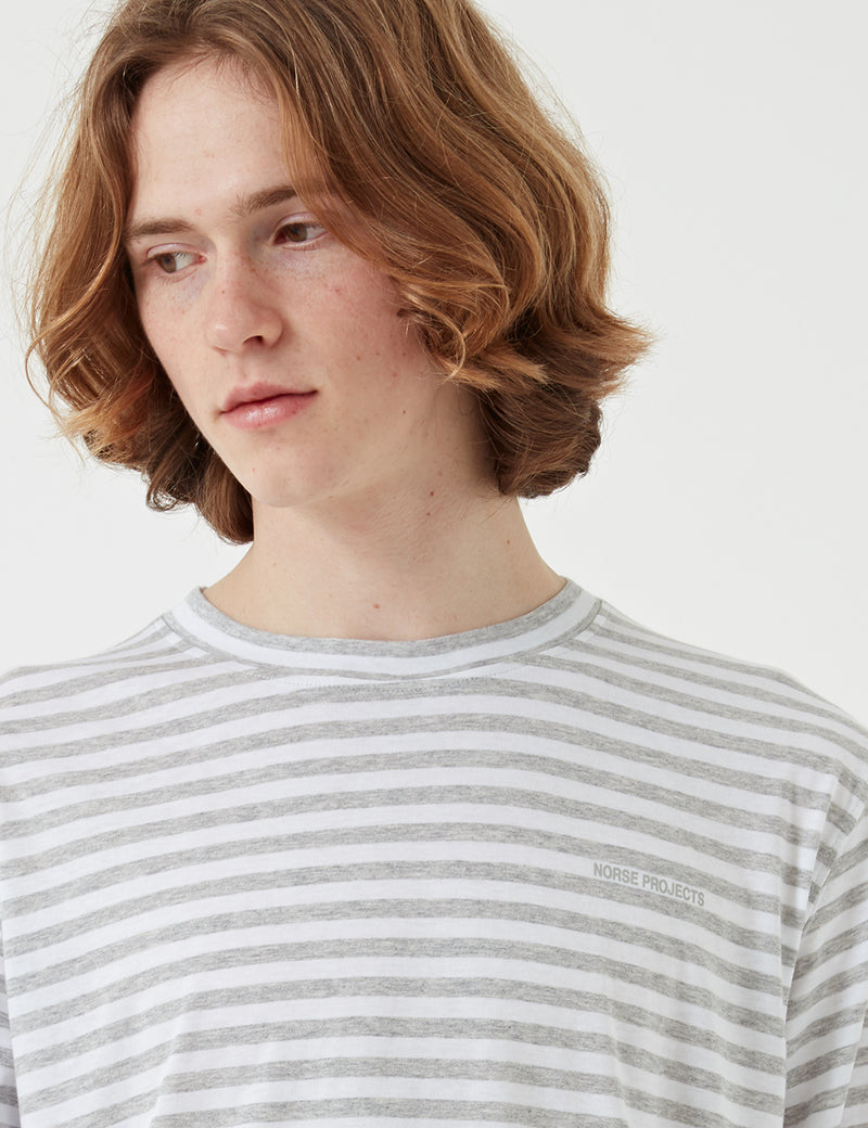 Norse Projects James Logo Stripe Long Sleeve T-Shirt - Light Grey Melange