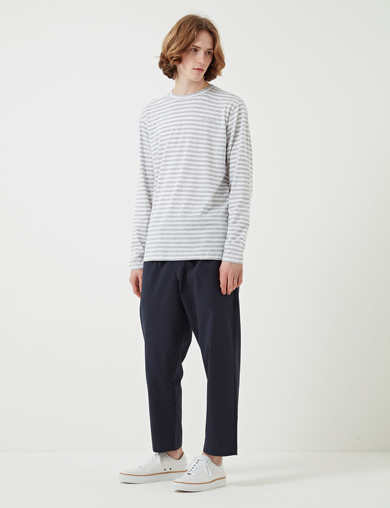 Norse Projects James Logo Stripe Long Sleeve T-Shirt - Light Grey Melange