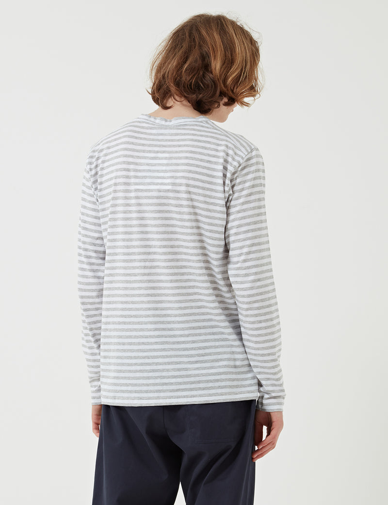 Norse Projects James Logo Stripe Long Sleeve T-Shirt - Light Grey Melange