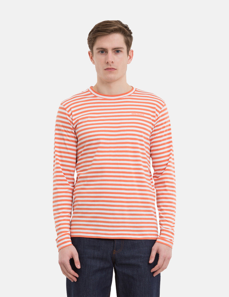 Norse Projects James Logo Stripe Long Sleeve T-Shirt - Burned red