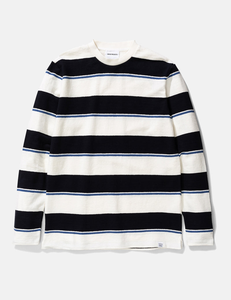 Norse Projects Johannes TexturedStripe長袖Tシャツ-ダークネイビーブルー