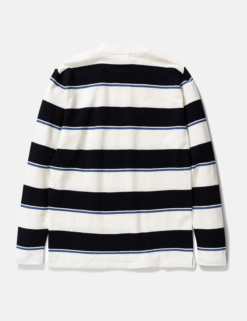 Norse Projects Johannes TexturedStripe長袖Tシャツ-ダークネイビーブルー