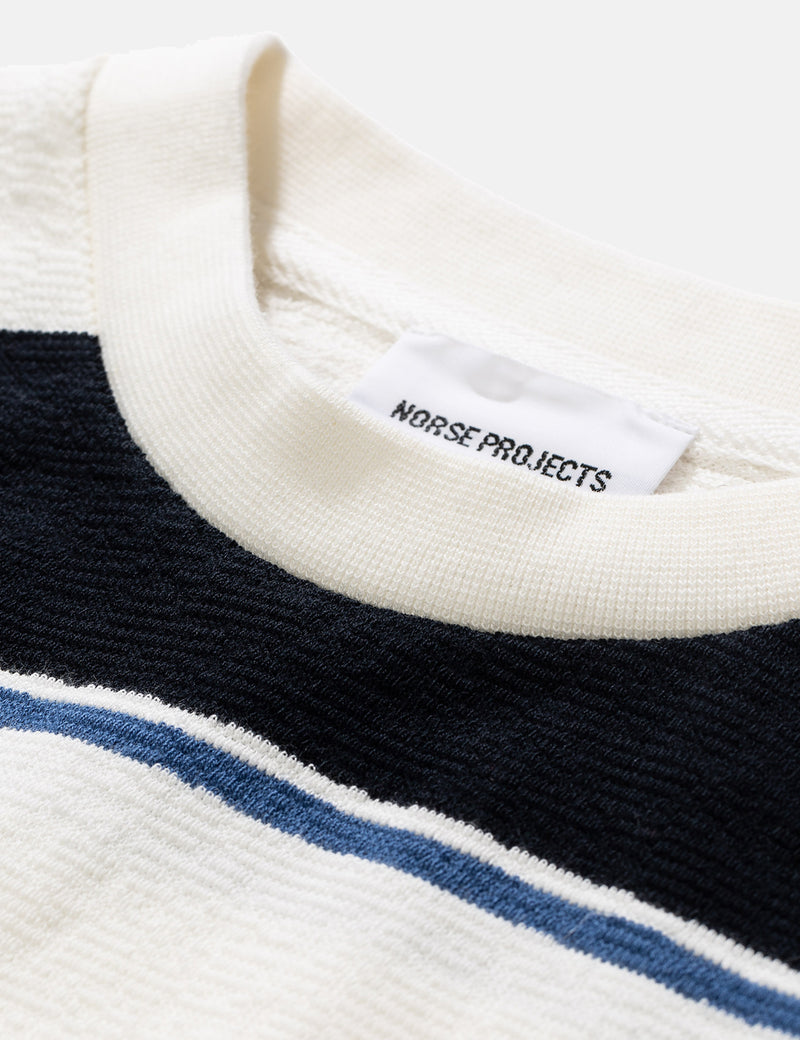 Norse Projects Johannes TexturedStripe長袖Tシャツ-ダークネイビーブルー